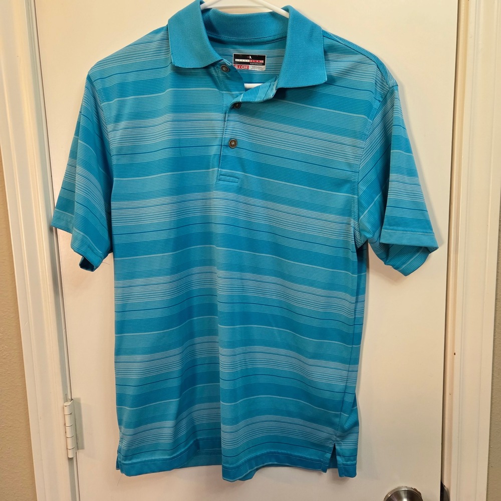 Grand Slam Performance Mens Blue Striped Short Sleeve Golf Polo Shirt Size S